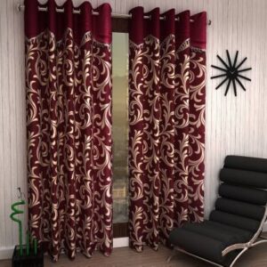 Home Sizzler 153 cm (5 ft) Polyester Semi Transparent Window Curtain (Pack Of 2)??(Floral, Maroon)