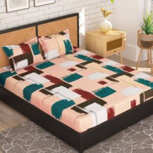 Story@home 180 TC Microfiber Double Abstract Flat Bedsheet??(Pack of 1, Peach)