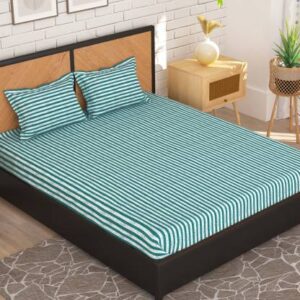 Story@home 180 TC Microfiber Double Striped Flat Bedsheet??(Pack of 1, Green)