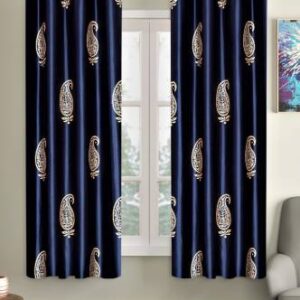 Home Sizzler 153 cm (5 ft) Polyester Semi Transparent Window Curtain (Pack Of 2)??(Motif, Blue)