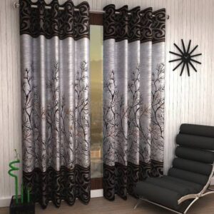 Home Sizzler 153 cm (5 ft) Polyester Room Darkening Window Curtain (Pack Of 2)??(Floral, Brown)