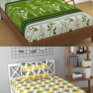 Decent Home 240 TC Cotton Single Printed Flat Bedsheet??(Pack of 2, Green & Yellow)